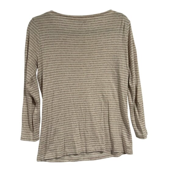 Vineyard Vines Tan Cream Striped Boatneck 3/4‎ Sleeves Top Size M - Picture 4 of 6